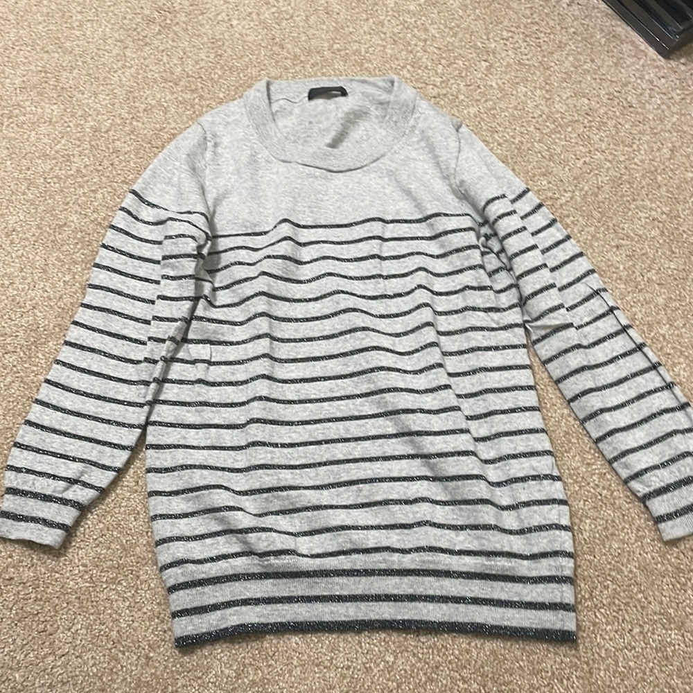 J Crew gray black stripe sweater